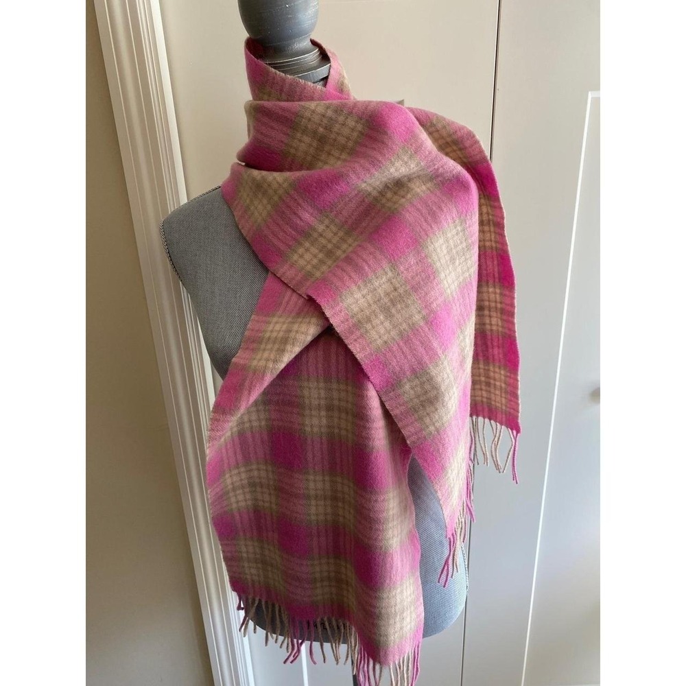 Edinburgh Lambswool Scarf Plaid Pink Gray Shawl Wrap 12" X 64" SKU2